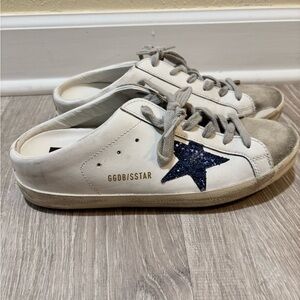 Golden Goose White Sneakers with Glitter Blue Star